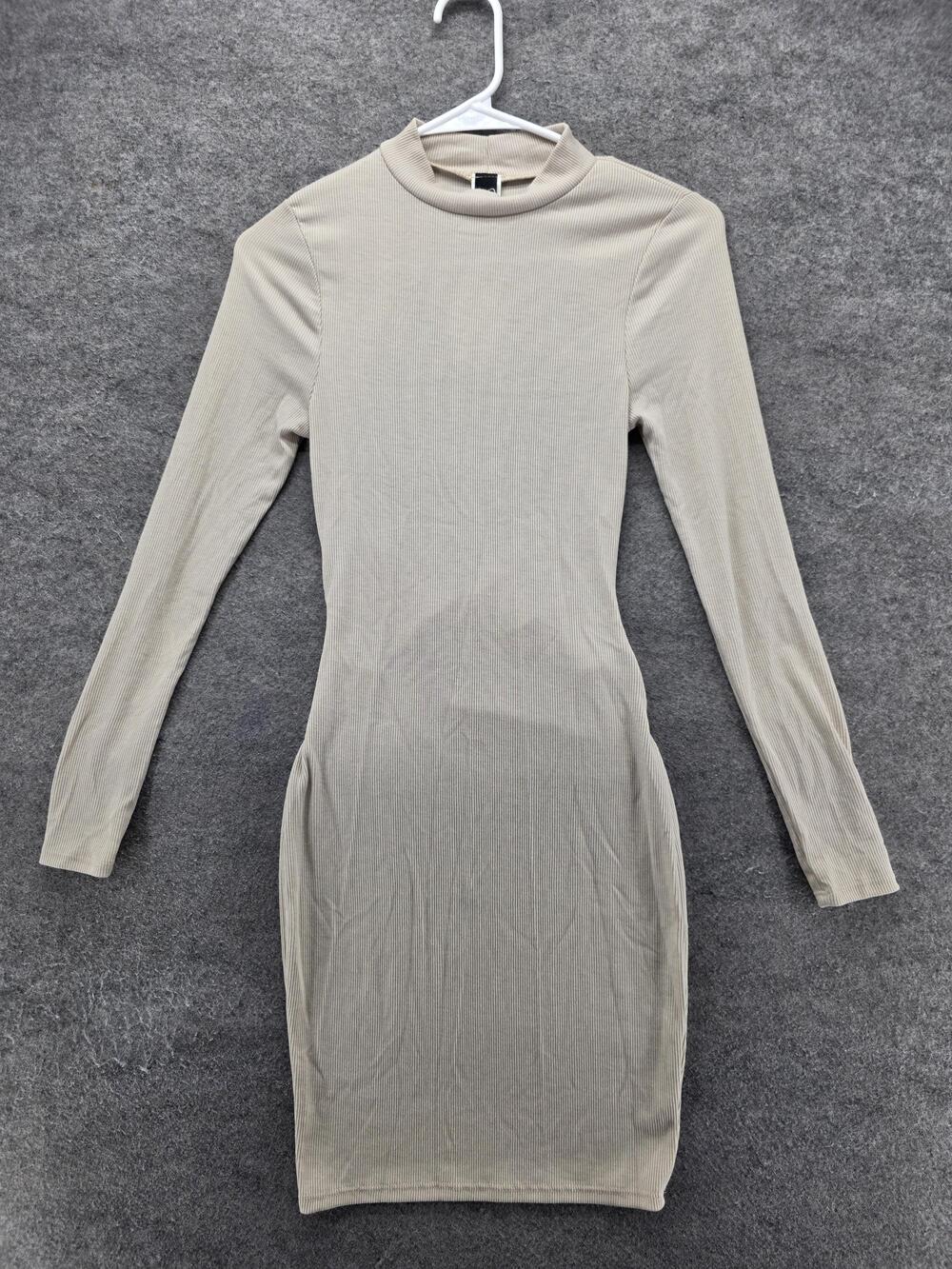 Windsor Dress Womens S Beige Bodycon Midi Long Sleeve Mock Neck Backless Layered